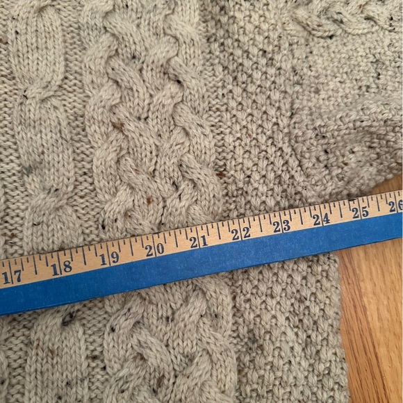 SHADES OF ARAN CHUNKY CABLE-KNIT PURE NEW WOOL TURTLENECK FISHERMAN SWEATER XL - Picture 9 of 12